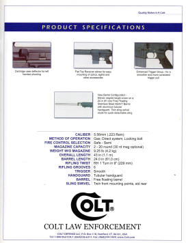 Colt 2003 law enforcement AR15 accurized rifle specs