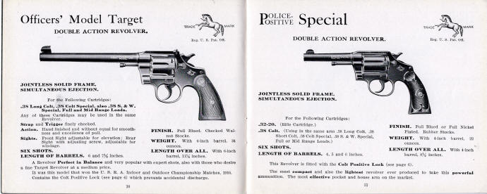 1911-2 Colt catalog Officers' Model Target and Police Positive Special revolvers