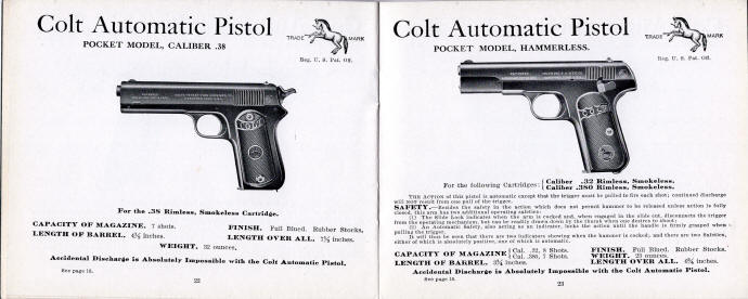 1911-2 Colt catalog pocket model .38 and hammerless auto pistol