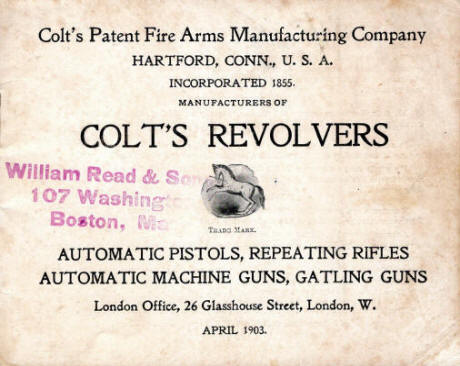 1903 Colt catalog first page with Wm. Read stamp