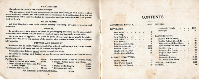 1903 Colt catalog table of contents