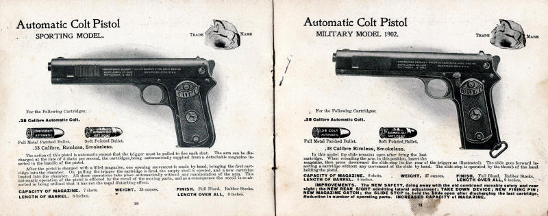 Colt 1903 catalog Sporting Model automatic  and Military Model M1902
