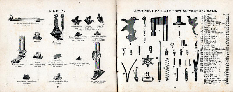 Colt 1903 catalog Sights and parts for New Service revolver