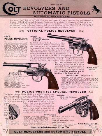 Colt Revolvers and Automatic Pistols 1938 Illustrated Price list