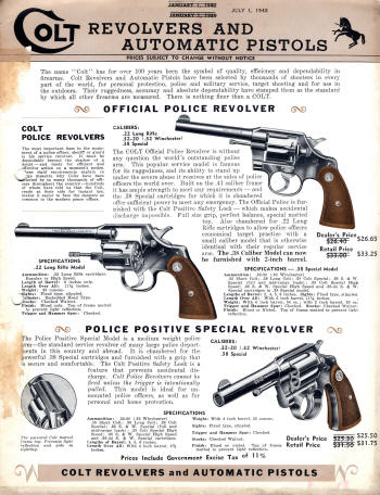 Colt Revolvers and Automatic Pistols Illustrated Price List  July 1940-3 strikes
