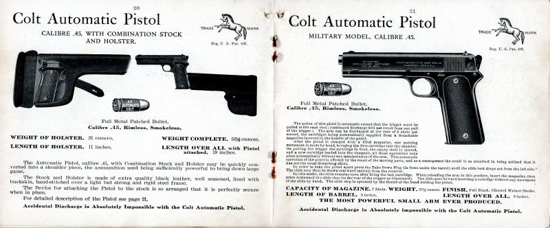 1908 Colt Catalog automatic pistol stock and holster with military model .45