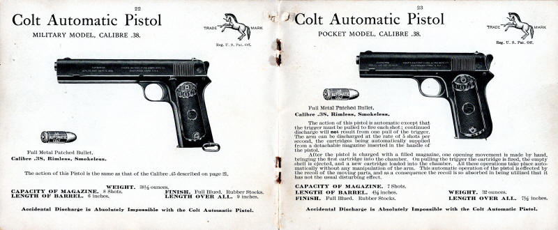 1908 Colt Catalog auto military .38 and pocket model .38