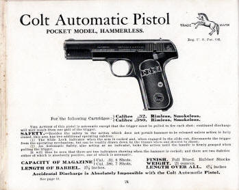 Colt automaitc pistol hammerless pistol 1910 catalog