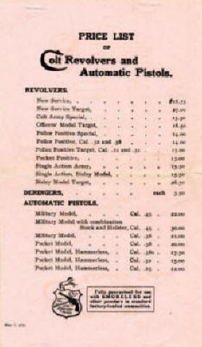 1911 Colt catalog price list folded at center unbound.