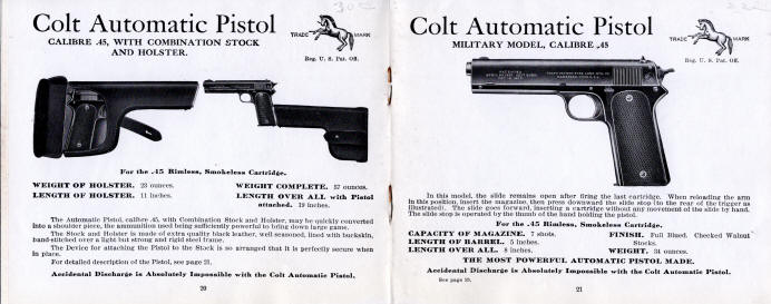 Colt 1911 catalog with .45 auto and combination stock and holster