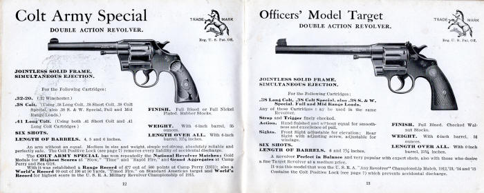 1919 Colt catalog Colt Army Special and Officer's Model Target revolvers