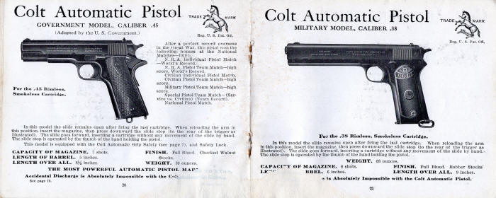 1919 Colt catalog government model .45 and military model .38 pistols