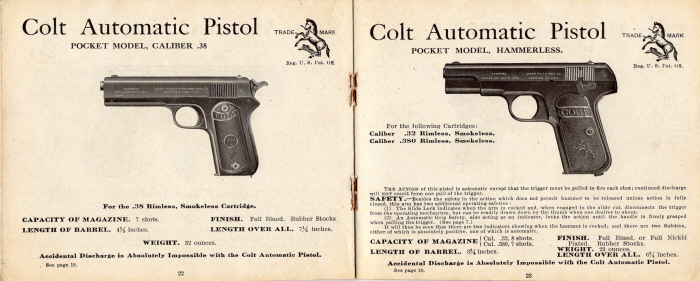 Colt 1922 A-64-2D pocket model .38 and pocket model hammerless autos
