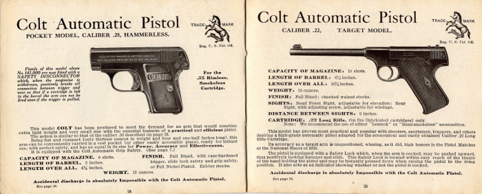 Colt 1922 A-64-2D pocket model .25 and .22 target model autos