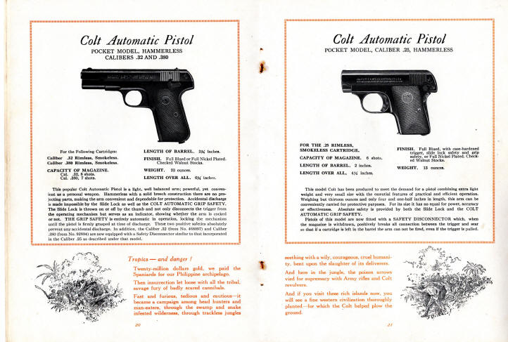 1927 automatic pistol: pocket model hammerless and pocket model .25