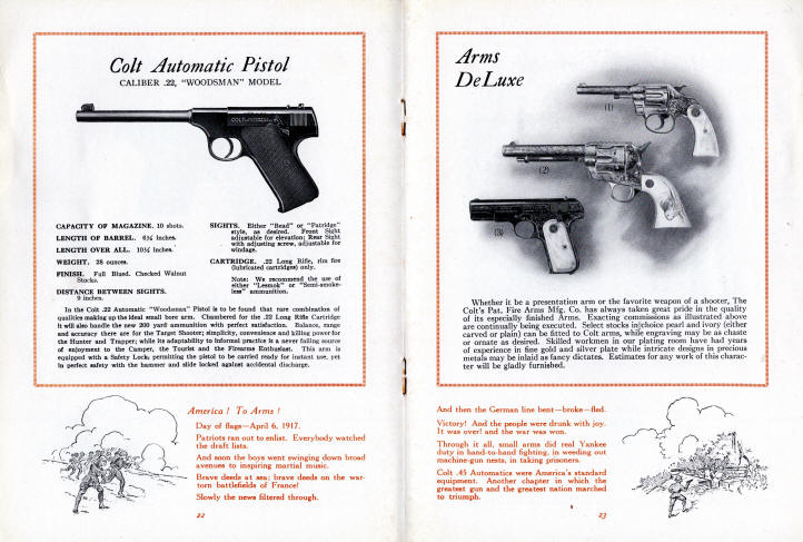 Colt 1928 catalog showing Colt Automatic 'Woodsman' Target Pistol .22