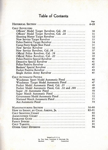Colt 1936 Catalog - A Century of Achievement hard covdr index page