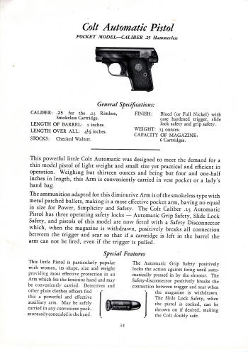 Colt 1930 catalog .25 automatic pistol