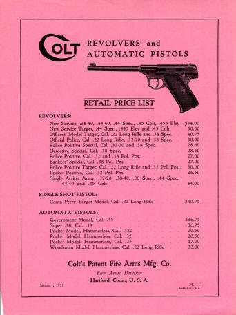 Colt 1931 catalog pink price list