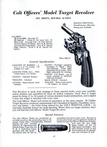 Colt Fire Arms Jan. 1932 Catalog officers model target