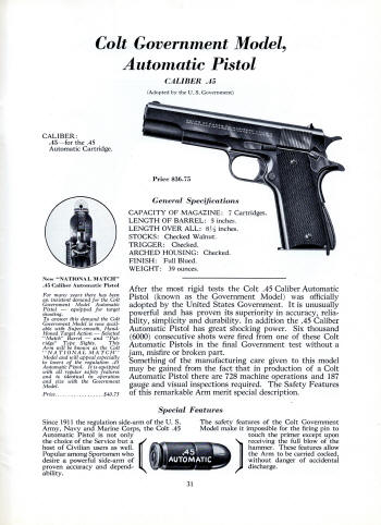 Colt Fire Arms Jan. 1932 Catalog gov't. model auto .45