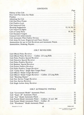 Colt's 1932 catalog gun list