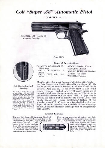 Colt 1932 (July) catalog super .38 automatic pistol