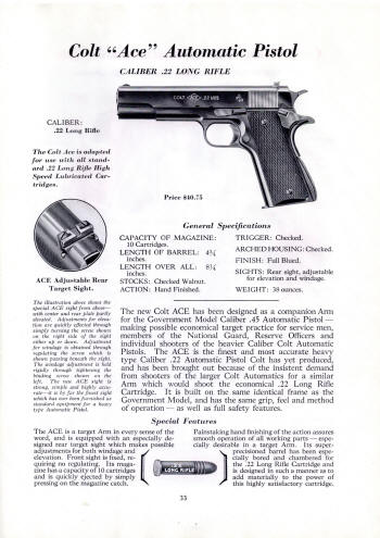 Colt 1932 (July) catalog Ace automatic pistol .22 LR