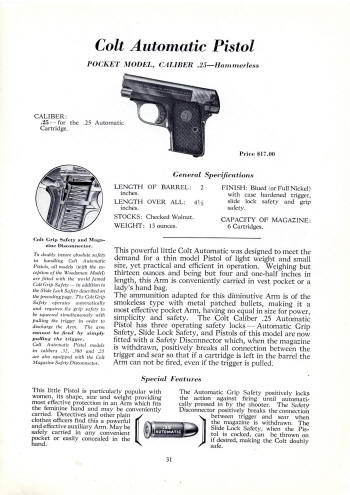 Colt firearms 1933 catalog automatic pocket .25 cal.