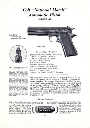 Colt firearms 1933 catalog national match automatic pistol .45 cal.