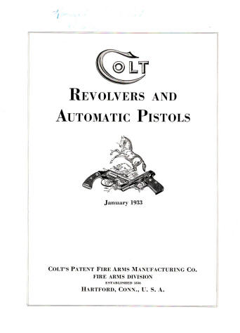 Colt's 1933 catalog showing the first page