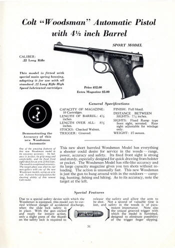 Colt Fire Arms Catalog March 1934 woodsman sport model .22