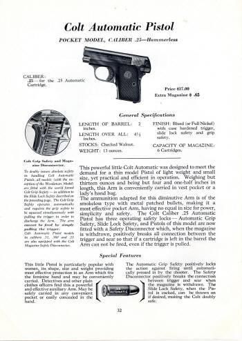 Colt Fire Arms Catalog March 1934 automatic .25 pistol