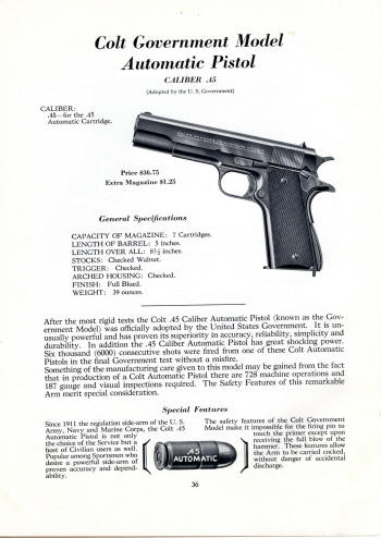 Colt Fire Arms Catalog March 1934 gov't. .45 auto pistol