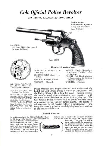 Colt Fire Arms Catalog March 1934 official pollice .22