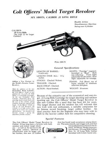 Colt Fire Arms Catalog March 1934 officers model target .22