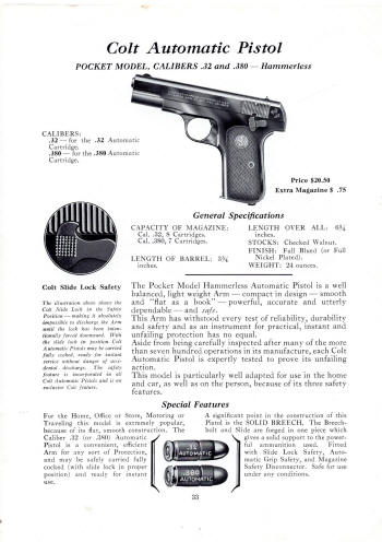 Colt Fire Arms Jan. 1935 Catalog auto pocket pistol .32 and .380