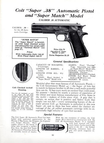 Colt Fire Arms Jan. 1935 Catalog auto super 38