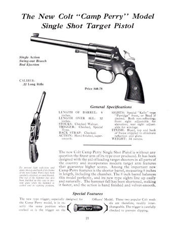 Colt Fire Arms Jan. 1935 Catalog camp perry .22 pistol