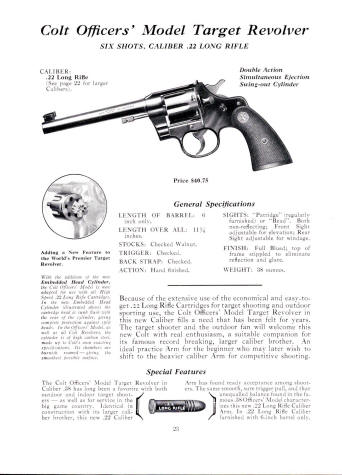 Colt Fire Arms Jan. 1935 Catalog officers model target .22
