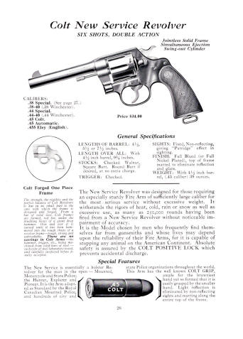Colt Fire Arms Jan. 1935 Catalog new service .45 Colt
