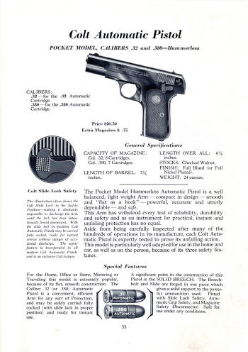 Colt 1936 (Oct.) catalog pocket model automatic pistol