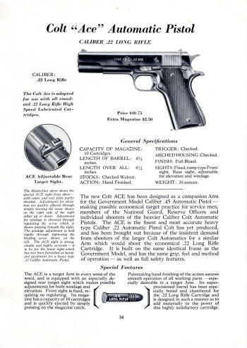 Colt 1936 (Oct.) catalog "Ace" automatic pistol .22 LR