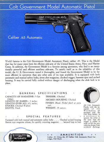Colt 1936 Catalog government .45 automatic pistol