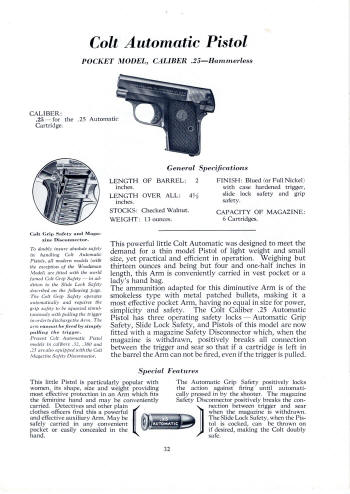 Colt 1937 catalog pocket model .25 automatic pistol