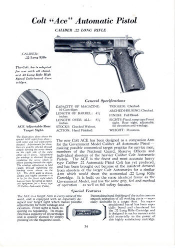 Colt 1937 catalog Ace .22 automatic pistol