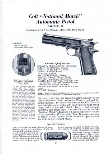 Colt 1937 catalog national match .45 auto pistol