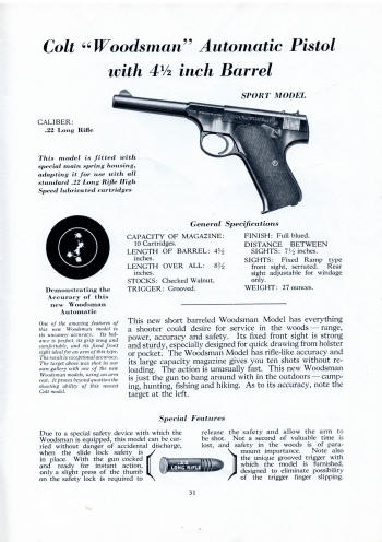 Colt Firearms 1938 catalog Woodsman with 4 1/2 in. barrel