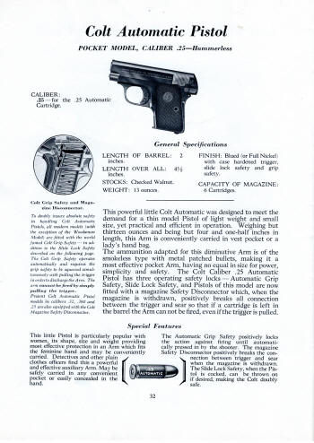Colt Firearms 1938 catalog vest pocket .25