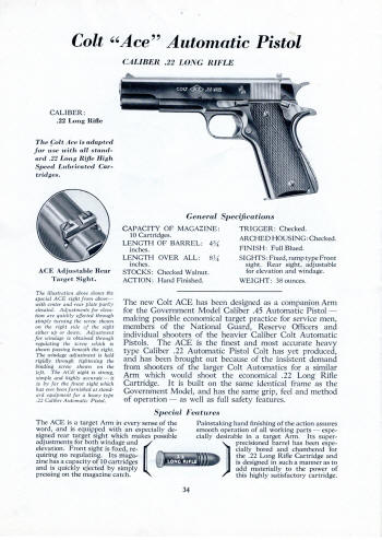 Colt Firearms 1938 catalog Ace .22 pistol